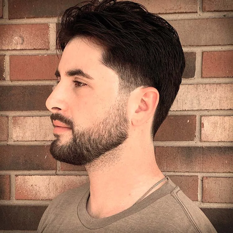 Mid-fade men's haircut finished at Black Hat Barber in Willoughby, Ohio