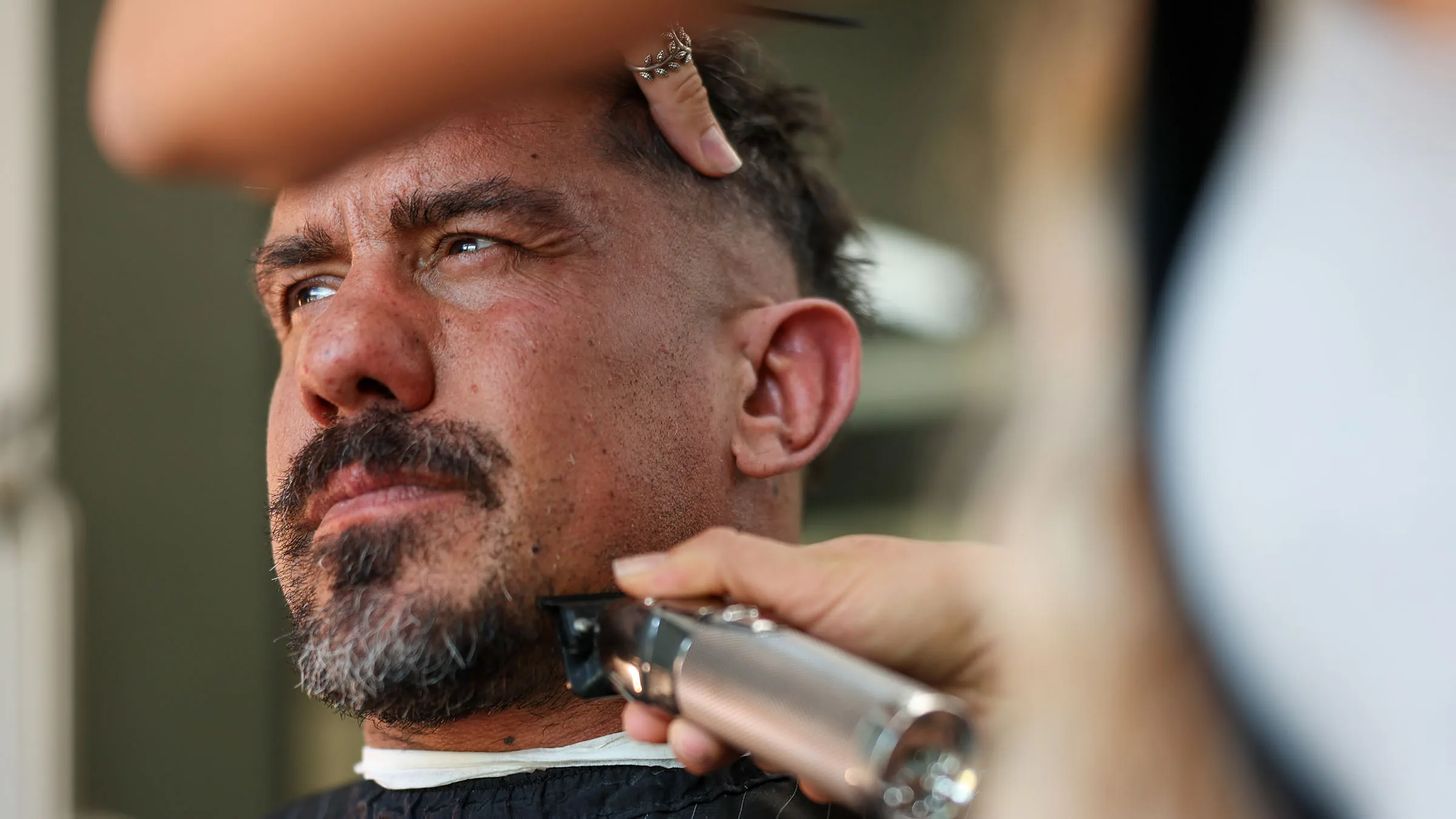 Beard trim and shaping in progress at Black Hat Barber, downtown Willoughby Ohio